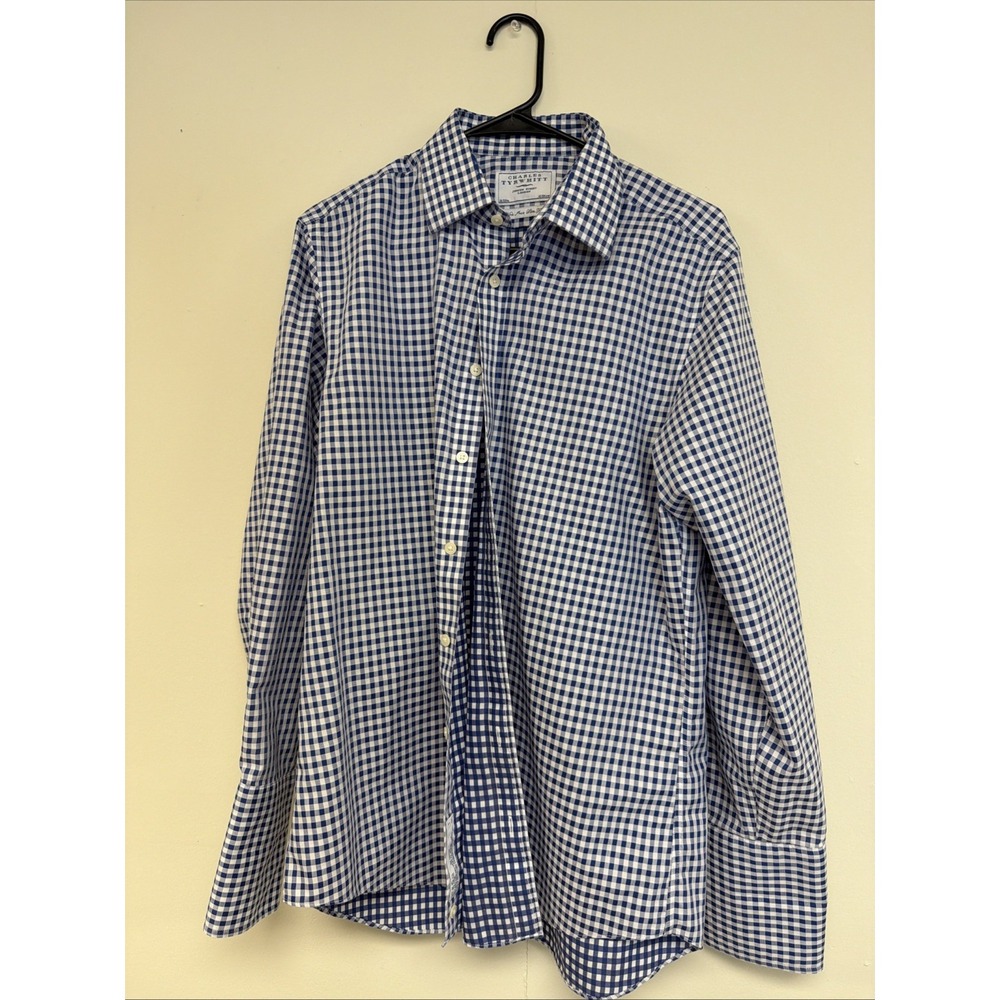 Charles Tyrwhitt Dress Shirt Mens 16/33 Blue Check Slim Fit Non-Iron